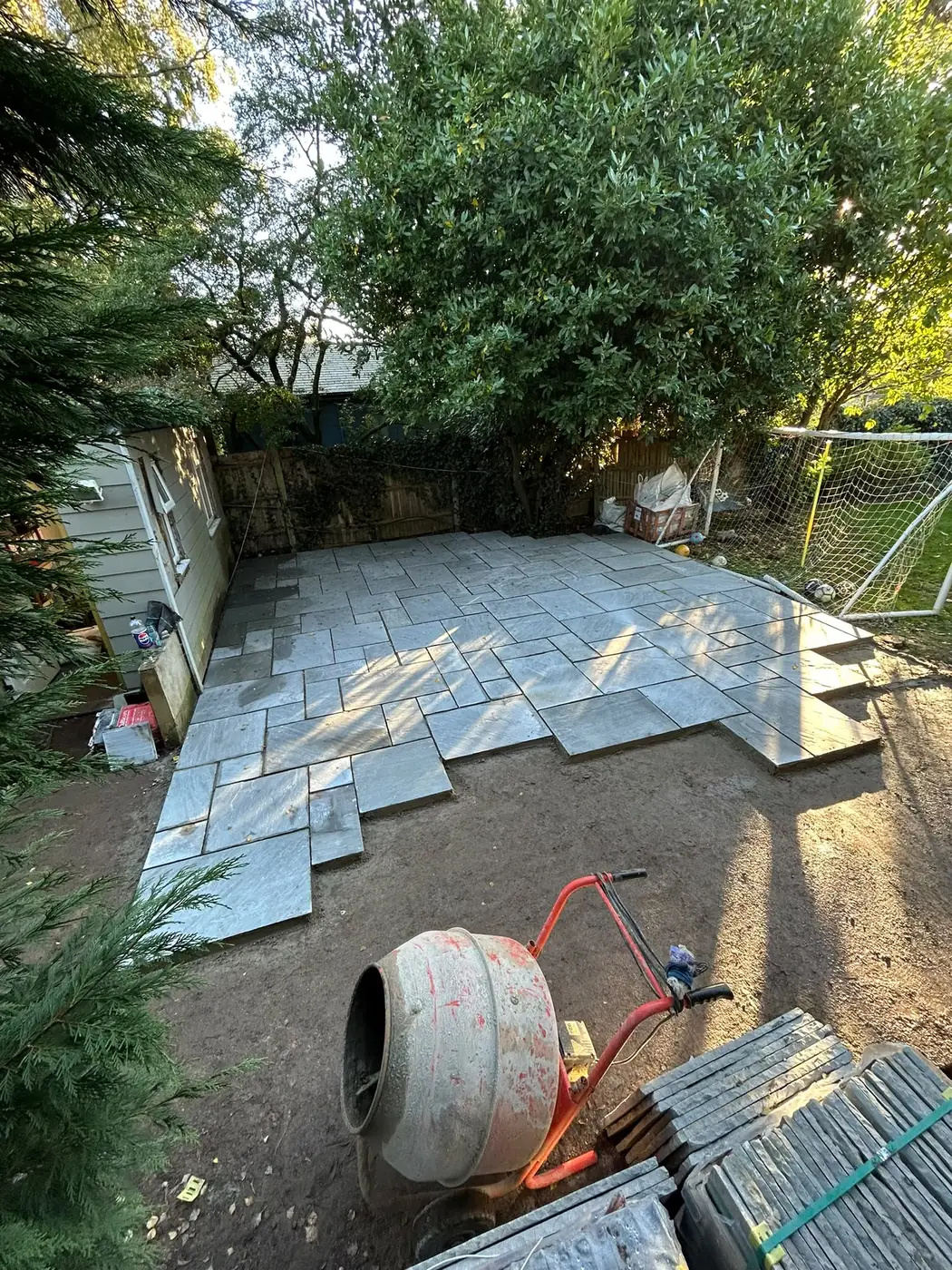 Mid-build progress on the Broadbridge Heath sandstone patio